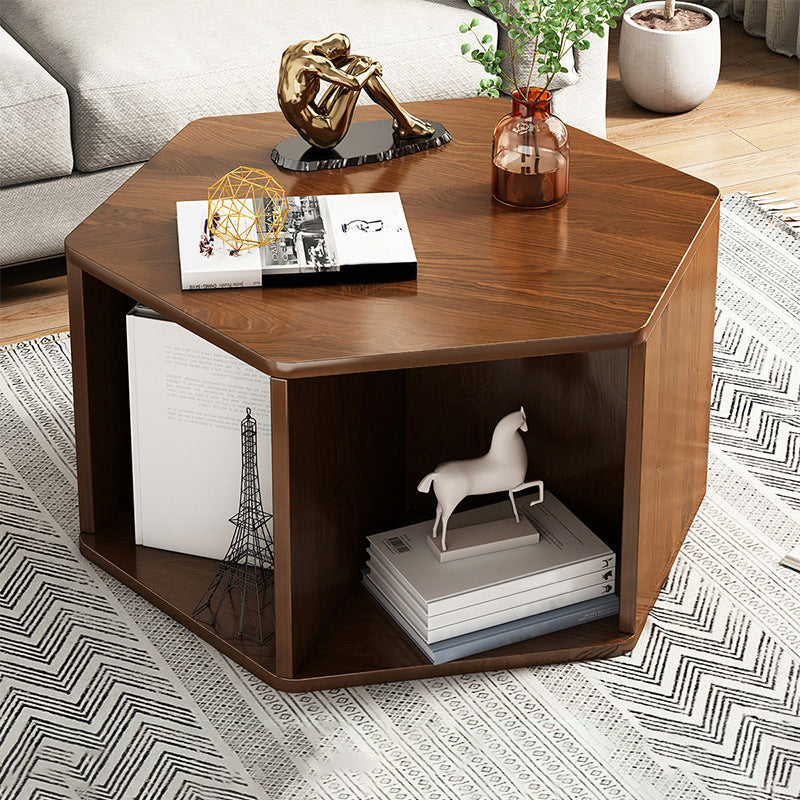 Modernism Simple Geometric Coffee Cocktail Table with Storage Nut-Brown Clearhalo 'Coffee & Accent Tables' 'Coffee Tables' 'coffee_tables' 'furn' 'furn_coffee_tables' 'Furniture' 'Living Room Furniture' 6480125