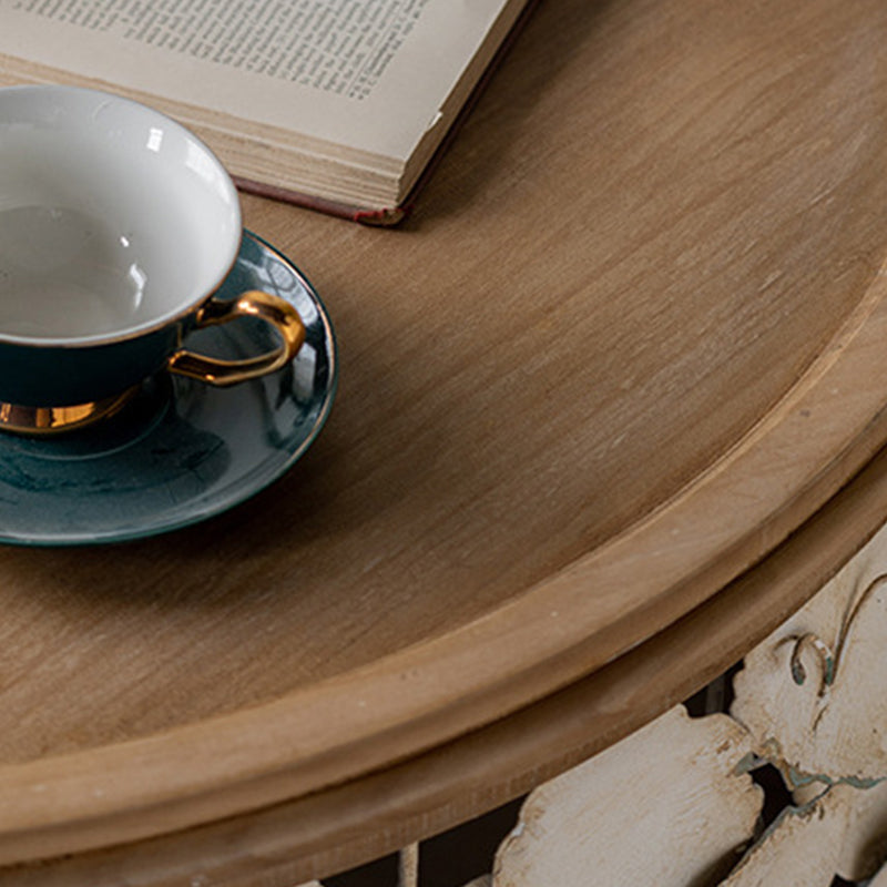 French Country Solid Wood Coffee Table Round Distressed Cocktail Table
