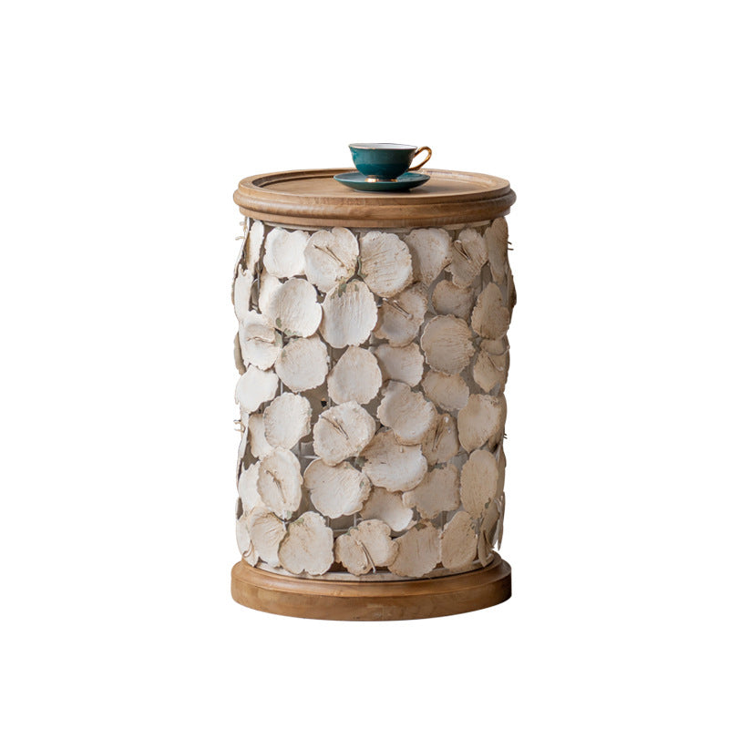 French Country Solid Wood Coffee Table Round Distressed Cocktail Table