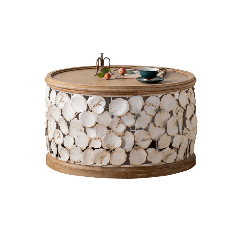 French Country Solid Wood Coffee Table Round Distressed Cocktail Table