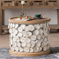 French Country Solid Wood Coffee Table Round Distressed Cocktail Table
