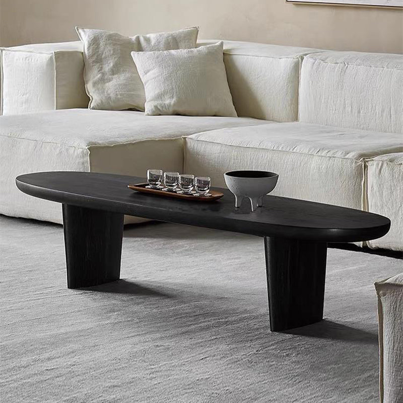 Scandinavian Oval Wood Coffee Table 15.75"H 2 Legs Cocktail Table Clearhalo 'Coffee & Accent Tables' 'Coffee Tables' 'coffee_tables' 'furn' 'furn_coffee_tables' 'Furniture' 'Living Room Furniture' 6480167