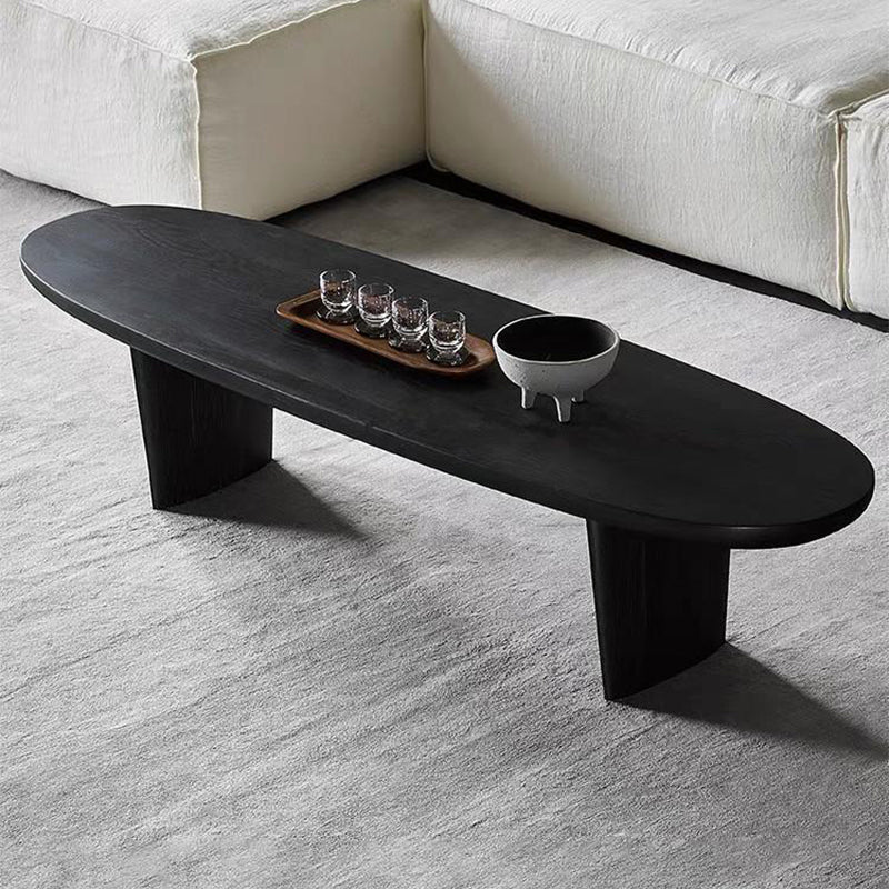 Scandinavian Oval Wood Coffee Table 15.75"H 2 Legs Cocktail Table 63"L x 18.9"W x 15.7"H Clearhalo 'Coffee & Accent Tables' 'Coffee Tables' 'coffee_tables' 'furn' 'furn_coffee_tables' 'Furniture' 'Living Room Furniture' 6480168
