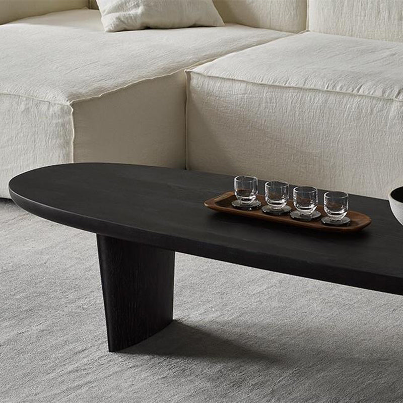 Scandinavian Oval Wood Coffee Table 15.75"H 2 Legs Cocktail Table Clearhalo 'Coffee & Accent Tables' 'Coffee Tables' 'coffee_tables' 'furn' 'furn_coffee_tables' 'Furniture' 'Living Room Furniture' 6480174