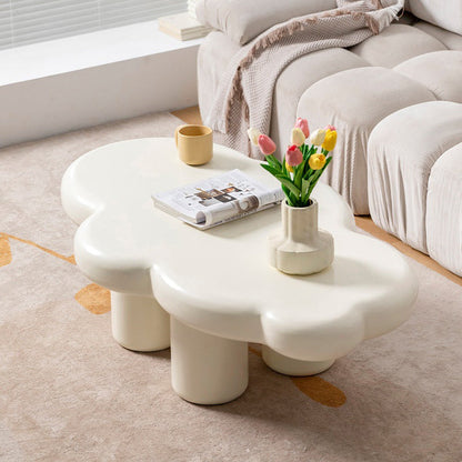 Scandinavian Cream Irregular 4 Legs Coffee Cocktail Table - 13.8" H 55"L x 27.5"W x 14"H Clearhalo 'Coffee & Accent Tables' 'Coffee Tables' 'coffee_tables' 'furn' 'furn_coffee_tables' 'Furniture' 'Living Room Furniture' 6480184