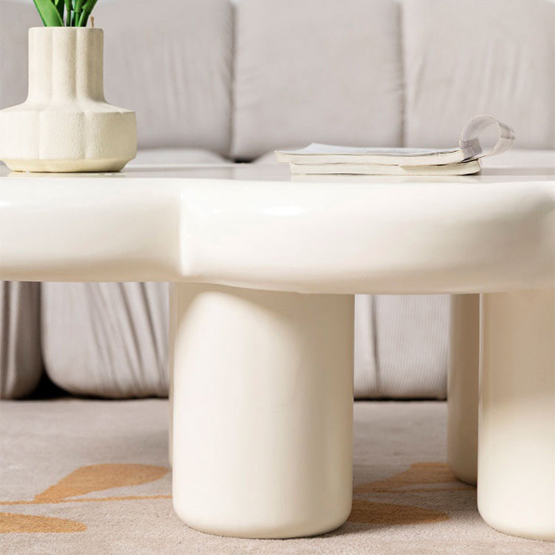Scandinavian Cream Irregular 4 Legs Coffee Cocktail Table - 13.8" H Clearhalo 'Coffee & Accent Tables' 'Coffee Tables' 'coffee_tables' 'furn' 'furn_coffee_tables' 'Furniture' 'Living Room Furniture' 6480188