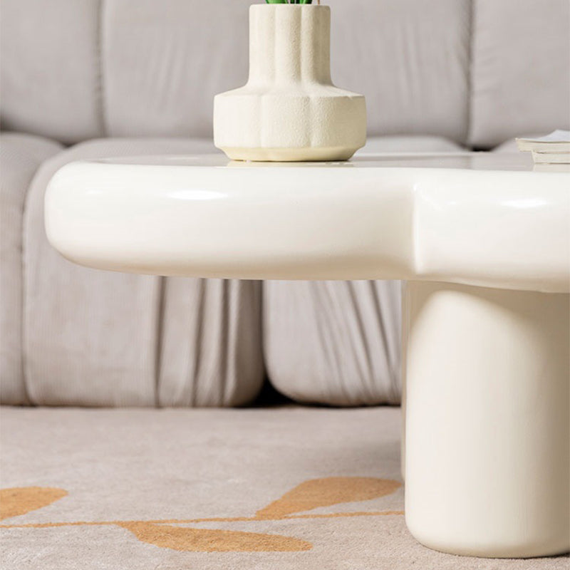 Scandinavian Cream Irregular 4 Legs Coffee Cocktail Table - 13.8" H Clearhalo 'Coffee & Accent Tables' 'Coffee Tables' 'coffee_tables' 'furn' 'furn_coffee_tables' 'Furniture' 'Living Room Furniture' 6480190