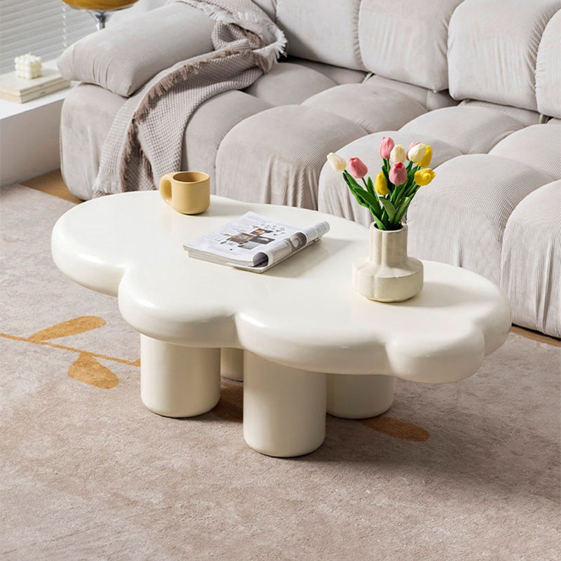Scandinavian Cream Irregular 4 Legs Coffee Cocktail Table - 13.8" H Clearhalo 'Coffee & Accent Tables' 'Coffee Tables' 'coffee_tables' 'furn' 'furn_coffee_tables' 'Furniture' 'Living Room Furniture' 6480192