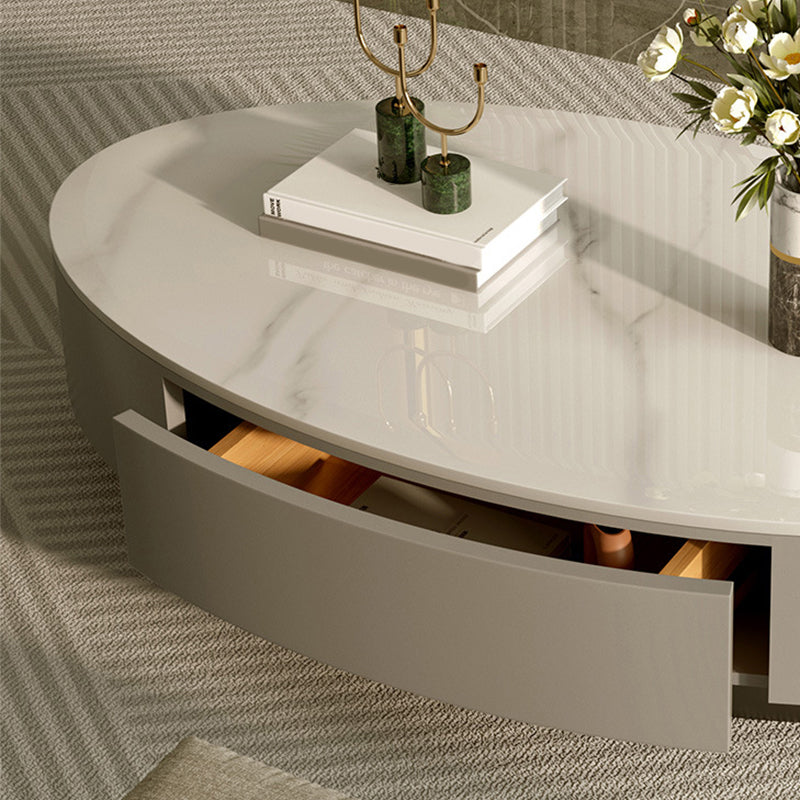 Table basse ovale en ardoise, table de cocktail avec tiroir