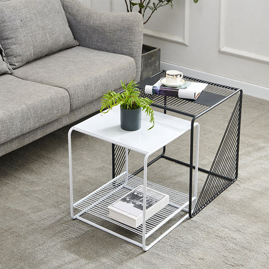 Mesa de cócteles cuadrados de metal de mediados de siglo Juego de mesa de café de 2 piezas