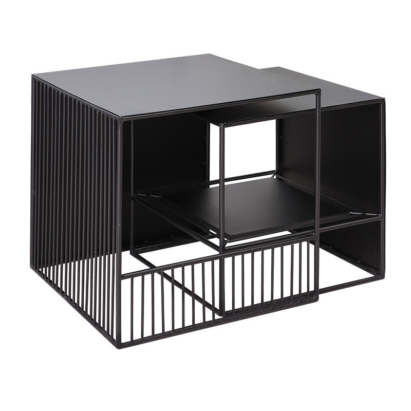 Frame 2 Nesting Square Coffee Table Set Black Iron Cocktail Table with Storage Shelf 18"L x 18"W x 18"H +16"L x 16"W x 16"H Black Clearhalo 'Coffee & Accent Tables' 'Coffee Tables' 'coffee_tables' 'furn' 'furn_coffee_tables' 'Furniture' 'Living Room Furniture' 6480291