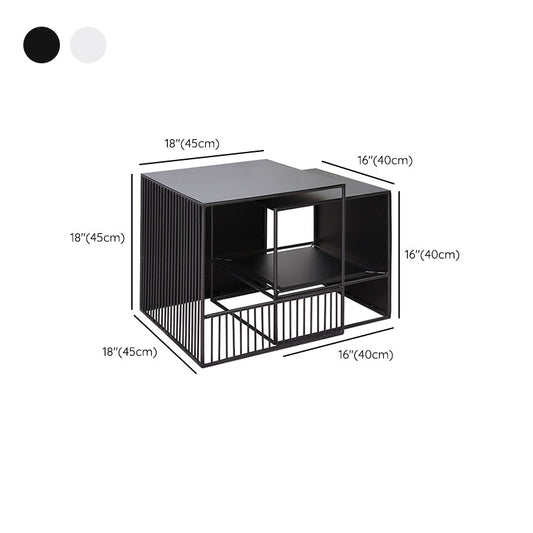 Marco 2 Nestitante Tabla de café cuadrado Mesa de cóctel de hierro negro con estante de almacenamiento