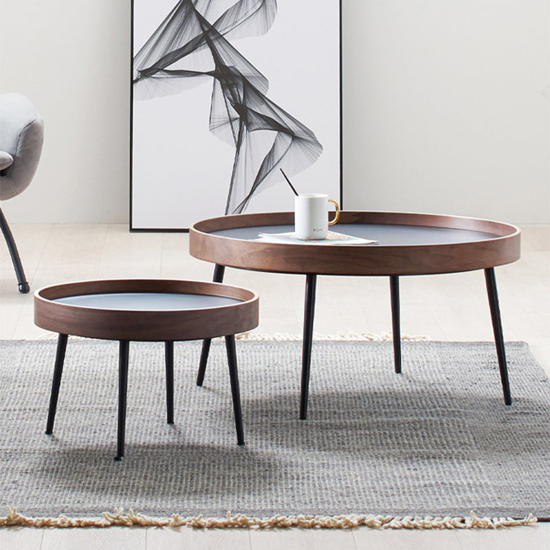Round Wooden Coffee Table Black Tray Top Cocktail Table with 4 Legs Clearhalo 'Coffee & Accent Tables' 'Coffee Tables' 'coffee_tables' 'furn' 'furn_coffee_tables' 'Furniture' 'Living Room Furniture' 6480301