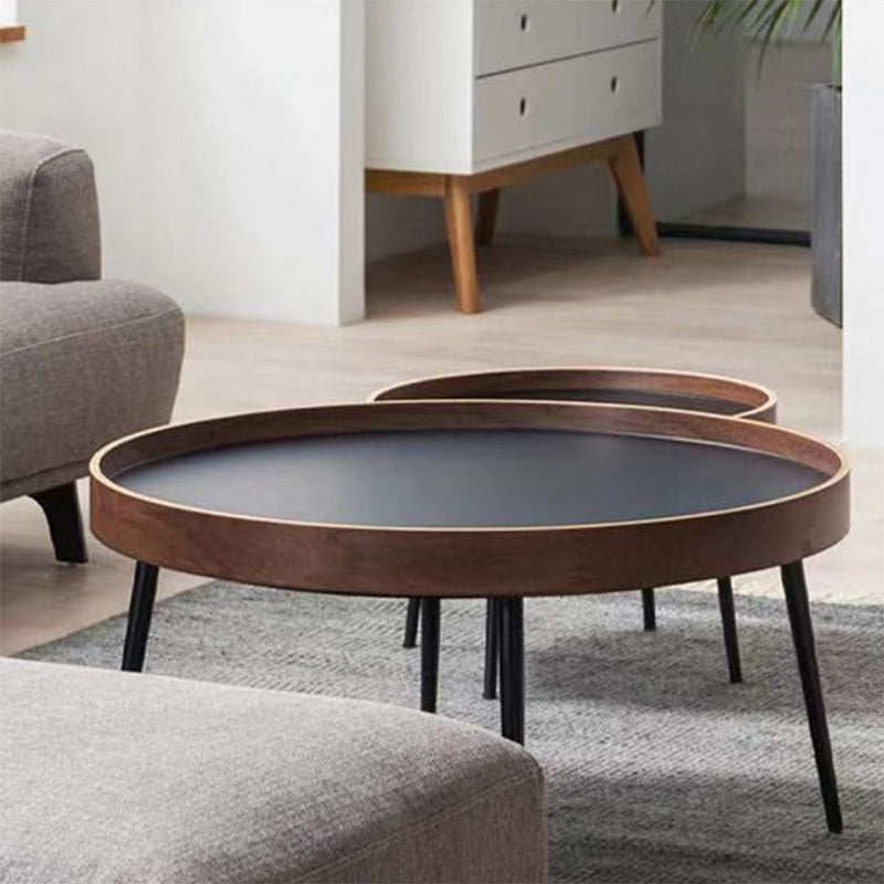 Round Wooden Coffee Table Black Tray Top Cocktail Table with 4 Legs Clearhalo 'Coffee & Accent Tables' 'Coffee Tables' 'coffee_tables' 'furn' 'furn_coffee_tables' 'Furniture' 'Living Room Furniture' 6480302