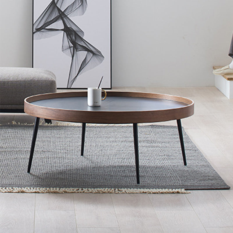 Round Wooden Coffee Table Black Tray Top Cocktail Table with 4 Legs Clearhalo 'Coffee & Accent Tables' 'Coffee Tables' 'coffee_tables' 'furn' 'furn_coffee_tables' 'Furniture' 'Living Room Furniture' 6480304