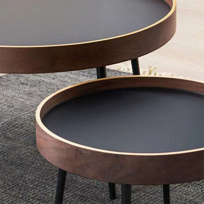 Round Wooden Coffee Table Black Tray Top Cocktail Table with 4 Legs Clearhalo 'Coffee & Accent Tables' 'Coffee Tables' 'coffee_tables' 'furn' 'furn_coffee_tables' 'Furniture' 'Living Room Furniture' 6480306