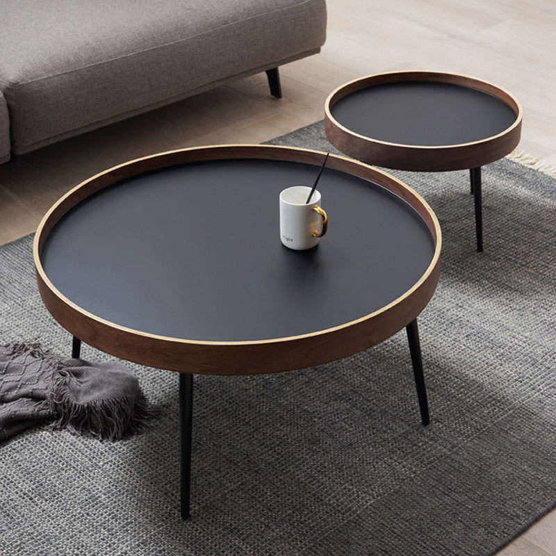 Round Wooden Coffee Table Black Tray Top Cocktail Table with 4 Legs 30"L x 30"W x 16"H + 20"L x 20"W x 14"H Clearhalo 'Coffee & Accent Tables' 'Coffee Tables' 'coffee_tables' 'furn' 'furn_coffee_tables' 'Furniture' 'Living Room Furniture' 6480313