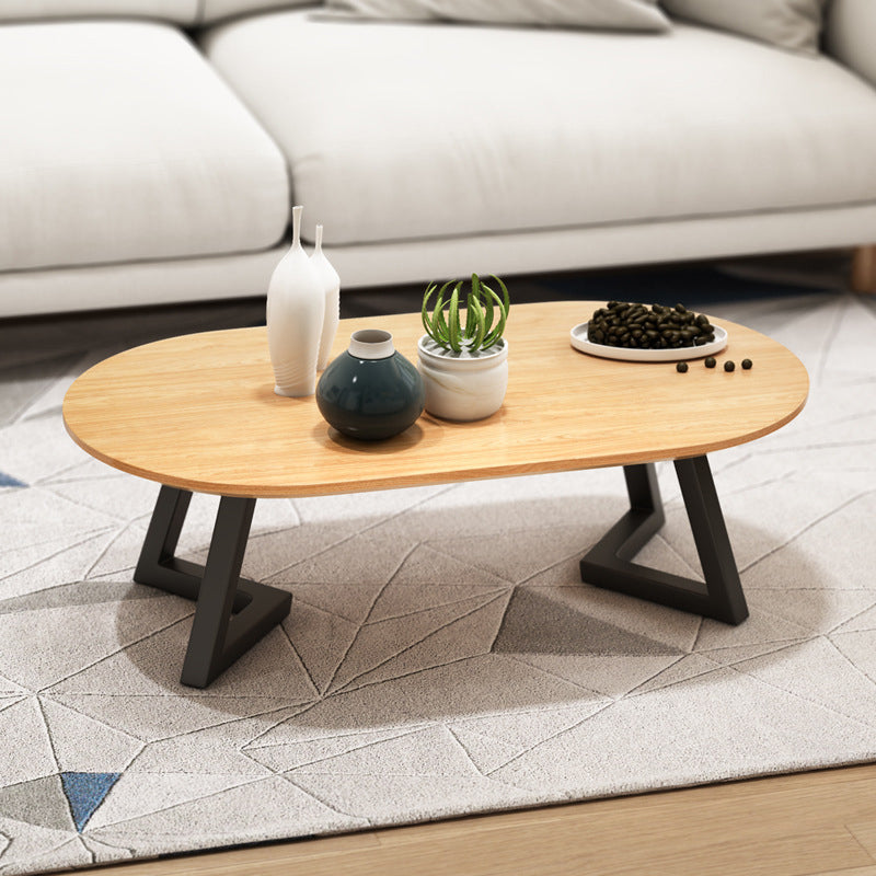 Nordic Solid Wood Elliptical Coffee Cocktail Table with 2 Legs 63"L x 27.5"W x 18"H Clearhalo 'Coffee & Accent Tables' 'Coffee Tables' 'coffee_tables' 'furn' 'furn_coffee_tables' 'Furniture' 'Living Room Furniture' 6480320