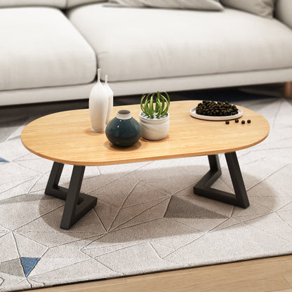 Nordic Solid Wood Elliptical Coffee Cocktail Table with 2 Legs 63"L x 27.5"W x 18"H Clearhalo 'Coffee & Accent Tables' 'Coffee Tables' 'coffee_tables' 'furn' 'furn_coffee_tables' 'Furniture' 'Living Room Furniture' 6480320