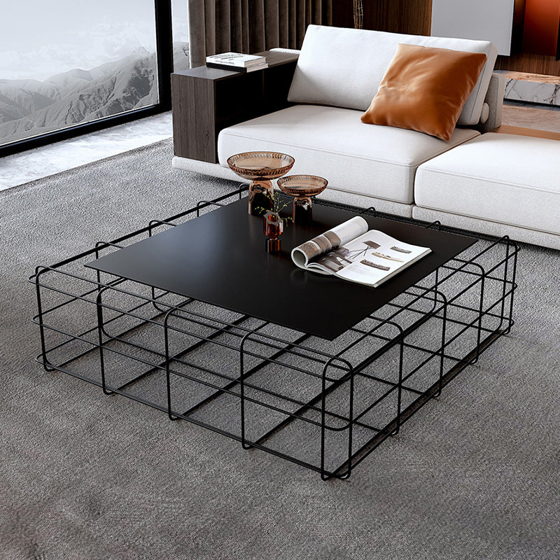 Mid-Century Modern Coffee Table Black Iron Frame Coffee Cocktail Table Clearhalo 'Coffee & Accent Tables' 'Coffee Tables' 'coffee_tables' 'furn' 'furn_coffee_tables' 'Furniture' 'Living Room Furniture' 6480331
