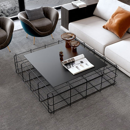 Mid-Century Modern Coffee Table Black Iron Frame Coffee Cocktail Table Clearhalo 'Coffee & Accent Tables' 'Coffee Tables' 'coffee_tables' 'furn' 'furn_coffee_tables' 'Furniture' 'Living Room Furniture' 6480333