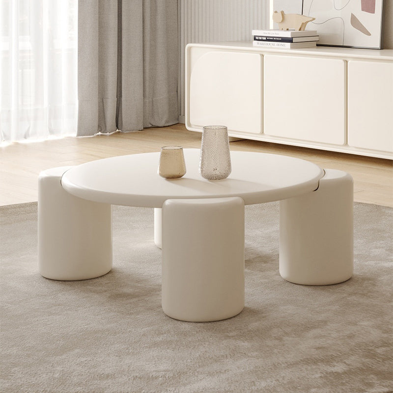 Contemporary Round Beige Coffee Table with 4 Legs Wooden Coffee Table Clearhalo 'Coffee & Accent Tables' 'Coffee Tables' 'coffee_tables' 'furn' 'furn_coffee_tables' 'Furniture' 'Living Room Furniture' 6480343