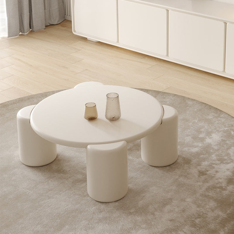 Contemporary Round Beige Coffee Table with 4 Legs Wooden Coffee Table Clearhalo 'Coffee & Accent Tables' 'Coffee Tables' 'coffee_tables' 'furn' 'furn_coffee_tables' 'Furniture' 'Living Room Furniture' 6480352