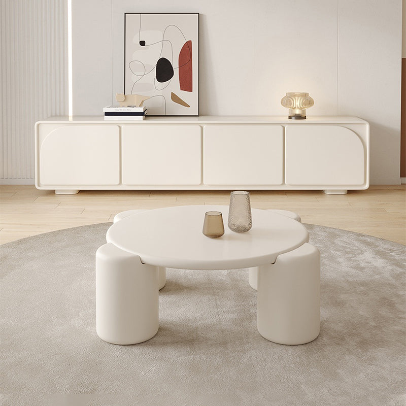 Contemporary Round Beige Coffee Table with 4 Legs Wooden Coffee Table Clearhalo 'Coffee & Accent Tables' 'Coffee Tables' 'coffee_tables' 'furn' 'furn_coffee_tables' 'Furniture' 'Living Room Furniture' 6480353