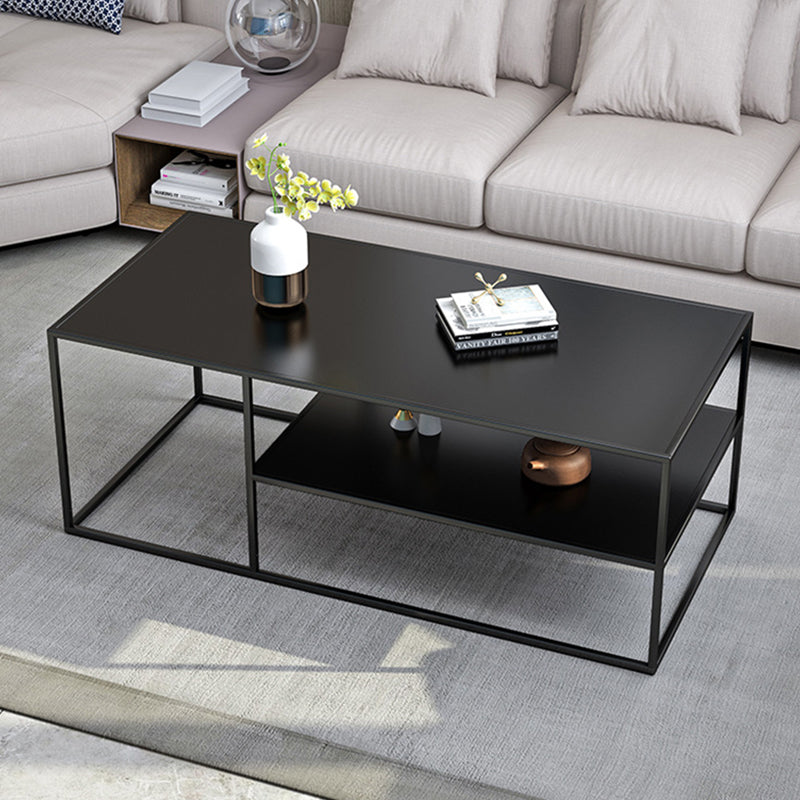 Table de cocktail rectangulaire en fer avec étagère, table basse avec cadre en H de 19,7 po, noir