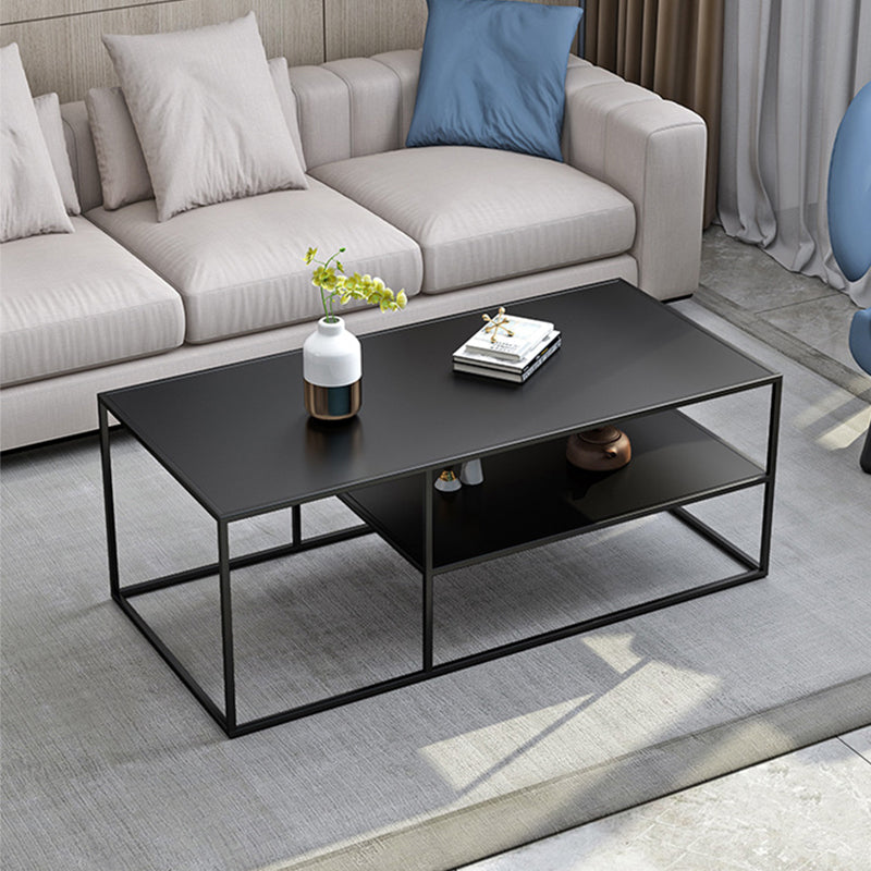Table de cocktail rectangulaire en fer avec étagère, table basse avec cadre en H de 19,7 po, noir