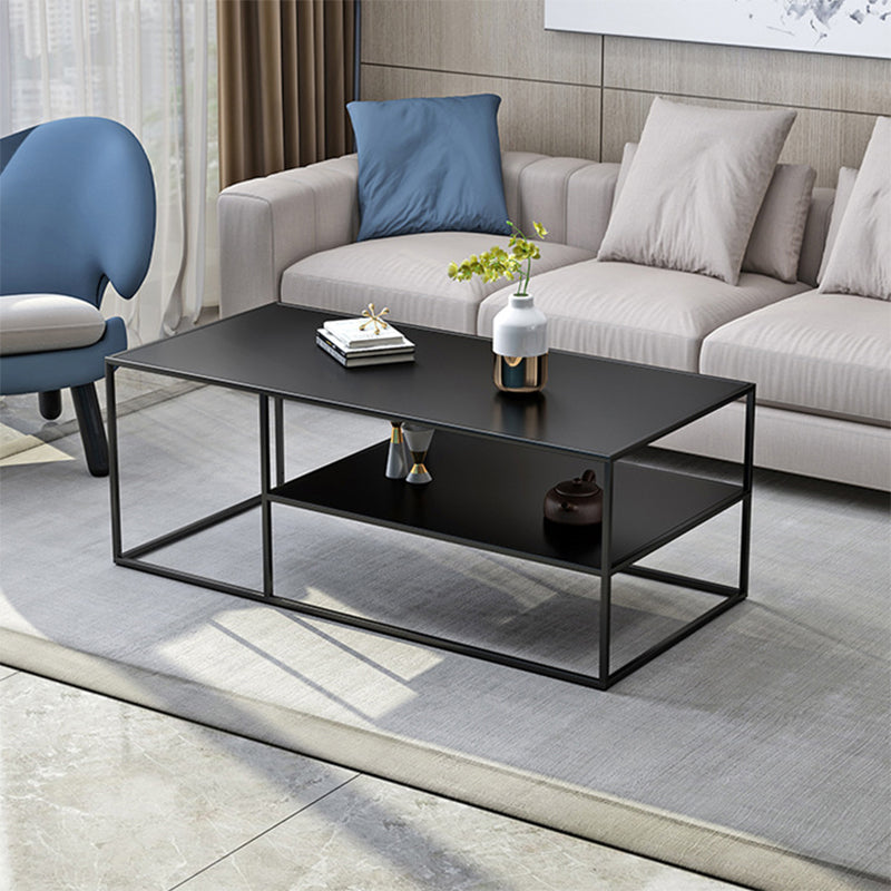 Table de cocktail rectangulaire en fer avec étagère, table basse avec cadre en H de 19,7 po, noir