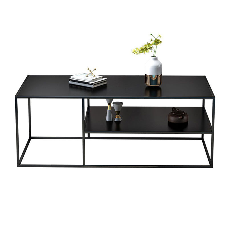 Table de cocktail rectangulaire en fer avec étagère, table basse avec cadre en H de 19,7 po, noir