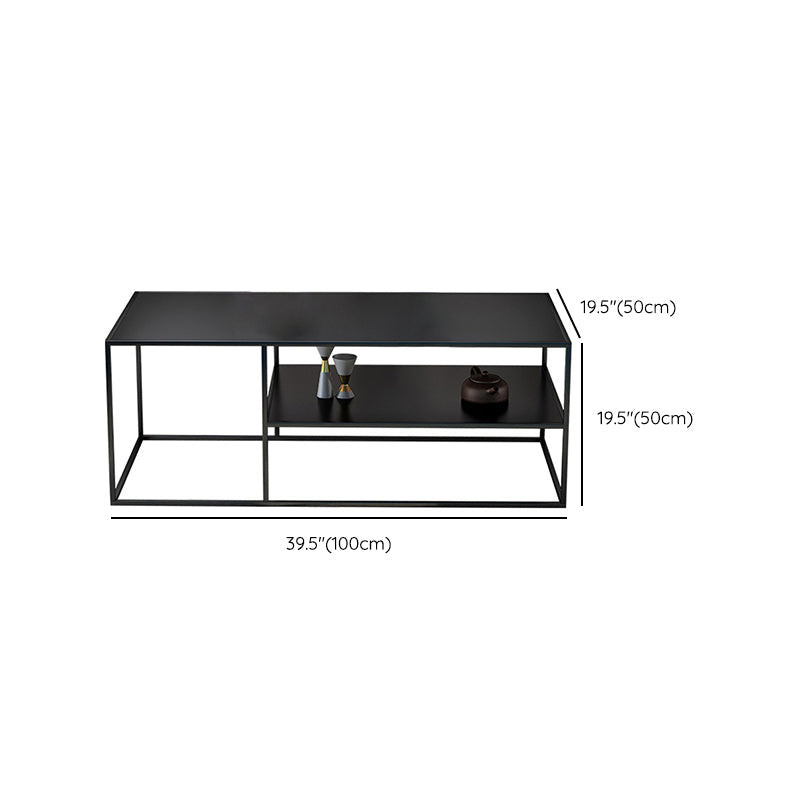 Table de cocktail rectangulaire en fer avec étagère, table basse avec cadre en H de 19,7 po, noir