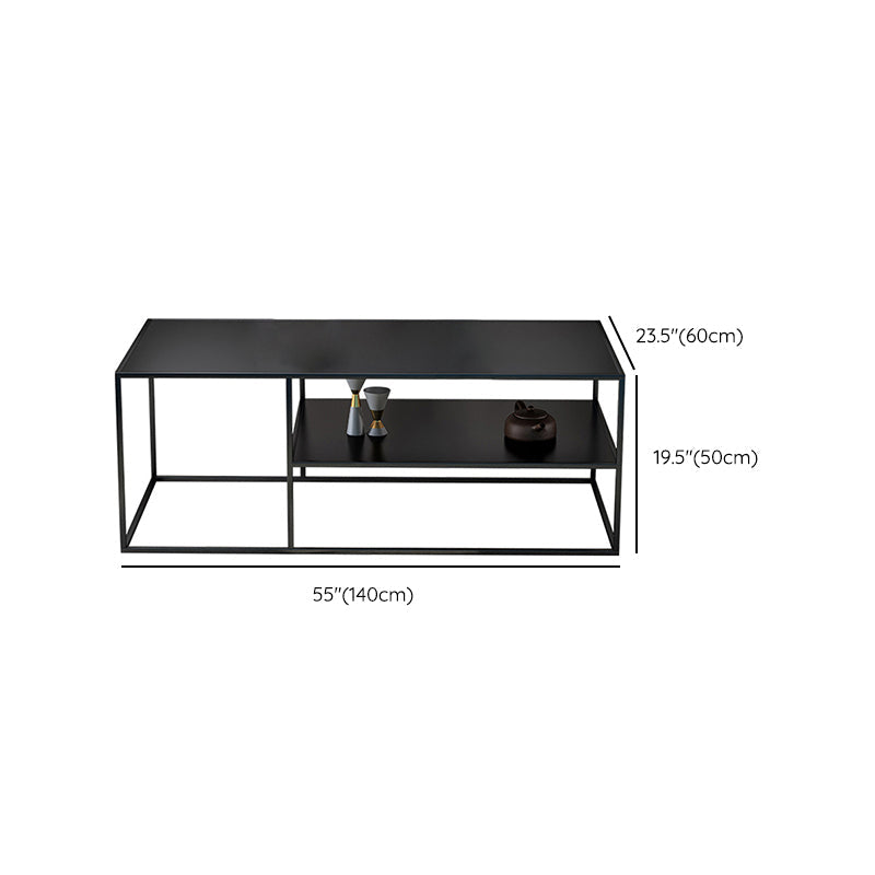 Table de cocktail rectangulaire en fer avec étagère, table basse avec cadre en H de 19,7 po, noir