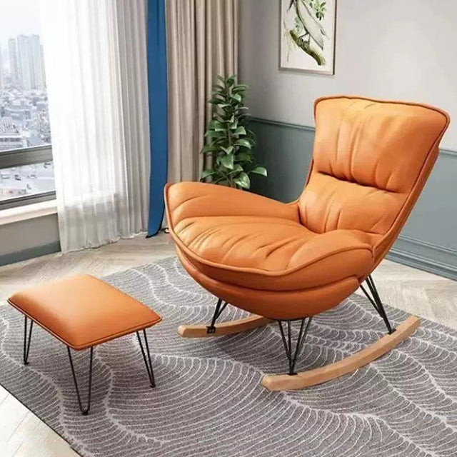 Silla de cuero de mecedora moderna de cuero de cuero con otomana con otomana
