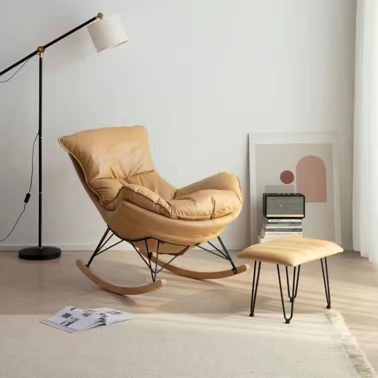 Silla de cuero de mecedora moderna de cuero de cuero con otomana con otomana
