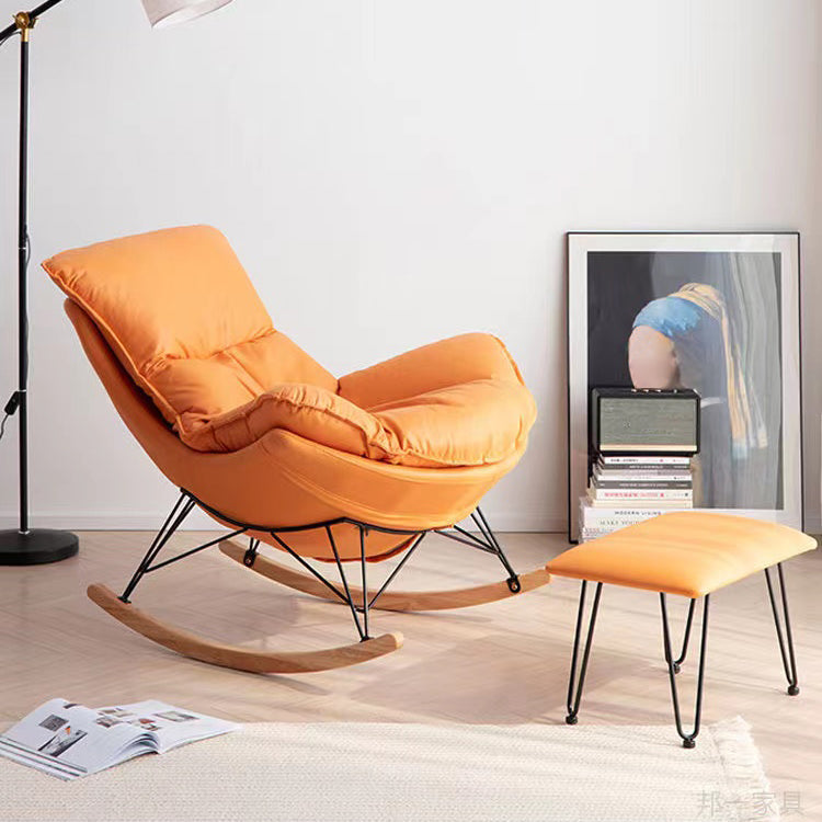 Silla de cuero de mecedora moderna de cuero de cuero con otomana con otomana