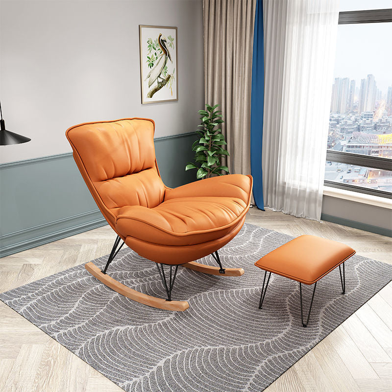 Modern Glider Upholstered Chair Tufted Cushions Rocking Accent Chair Rocking Chair with Ottomans Orange Clearhalo 'Chairs & Seating' 'furn' 'furn_rocking_chairs' 'Furniture' 'Living Room Furniture' 'Rocking Chairs' 'rocking_chairs' 6483294