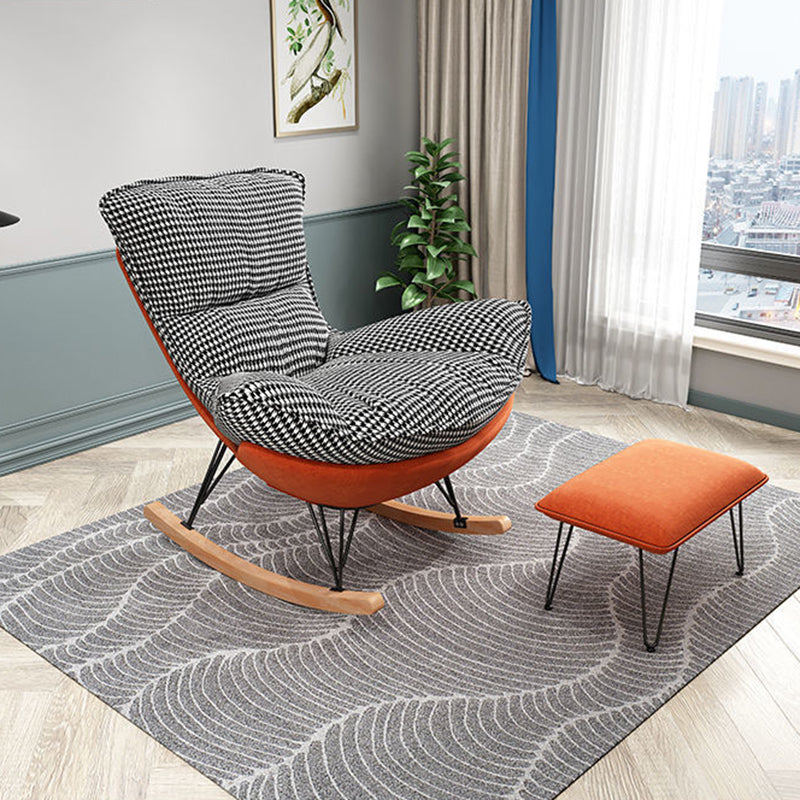 Modern Glider Upholstered Chair Tufted Cushions Rocking Accent Chair Rocking Chair with Ottomans Orange Houndstooth Clearhalo 'Chairs & Seating' 'furn' 'furn_rocking_chairs' 'Furniture' 'Living Room Furniture' 'Rocking Chairs' 'rocking_chairs' 6483297