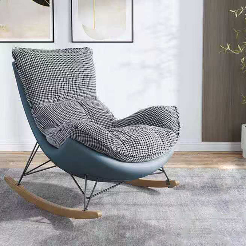 Modern Glider Upholstered Chair Tufted Cushions Rocking Accent Chair Rocking Chair Blue Houndstooth Clearhalo 'Chairs & Seating' 'furn' 'furn_rocking_chairs' 'Furniture' 'Living Room Furniture' 'Rocking Chairs' 'rocking_chairs' 6483302