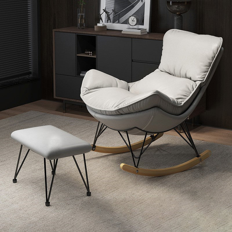 Modern Upholstered Rocker Chair Metal Frame Spindle Rocker Chair with Ottoman Grey Rocking Chair with Ottomans Clearhalo 'Chairs & Seating' 'furn' 'furn_rocking_chairs' 'Furniture' 'Living Room Furniture' 'Rocking Chairs' 'rocking_chairs' 6483342