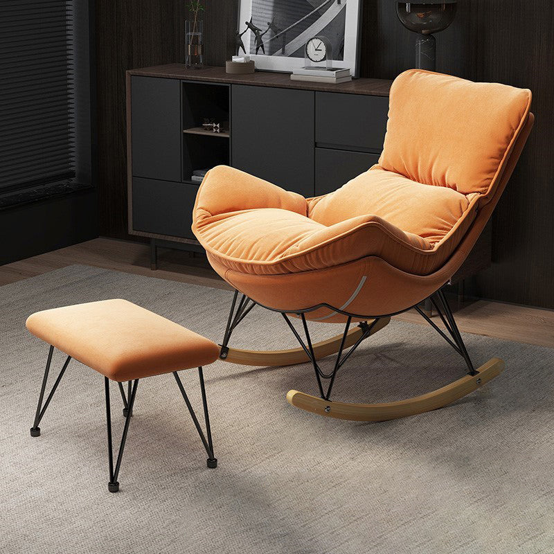Modern Upholstered Rocker Chair Metal Frame Spindle Rocker Chair with Ottoman Orange Rocking Chair with Ottomans Clearhalo 'Chairs & Seating' 'furn' 'furn_rocking_chairs' 'Furniture' 'Living Room Furniture' 'Rocking Chairs' 'rocking_chairs' 6483347