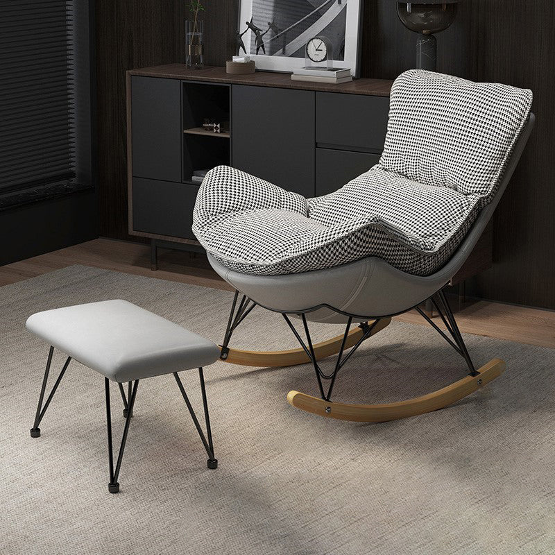 Modern Upholstered Rocker Chair Metal Frame Spindle Rocker Chair with Ottoman Gray Houndstooth Rocking Chair with Ottomans Clearhalo 'Chairs & Seating' 'furn' 'furn_rocking_chairs' 'Furniture' 'Living Room Furniture' 'Rocking Chairs' 'rocking_chairs' 6483349