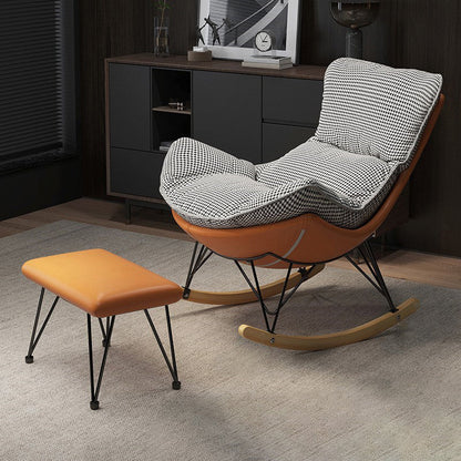 Modern Upholstered Rocker Chair Metal Frame Spindle Rocker Chair with Ottoman Orange Houndstooth Rocking Chair with Ottomans Clearhalo 'Chairs & Seating' 'furn' 'furn_rocking_chairs' 'Furniture' 'Living Room Furniture' 'Rocking Chairs' 'rocking_chairs' 6483351