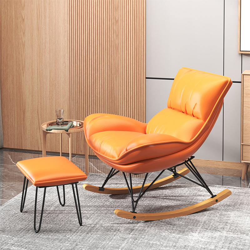 Chaise de rocker rembourrée rembourrée contemporaine chaise de bascule de broche à cadre de cadre en métal avec ottoman
