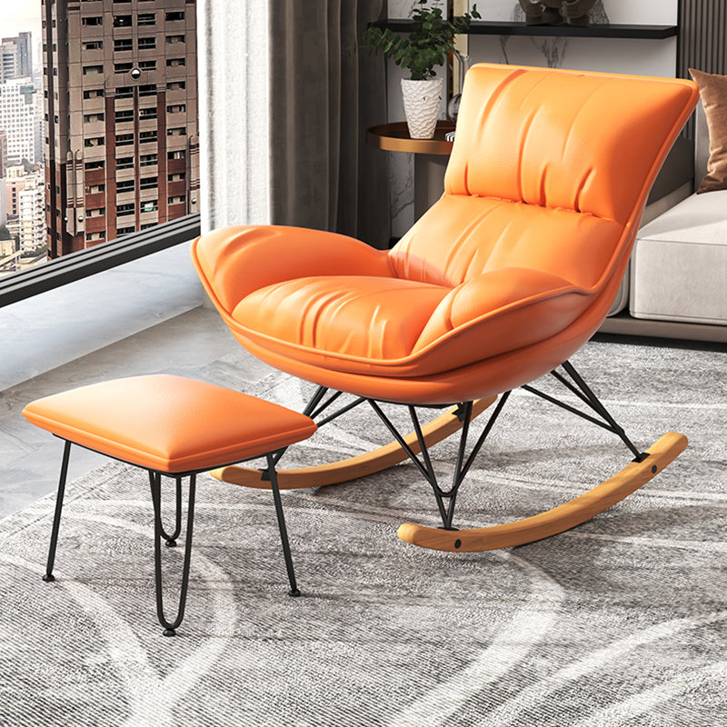 Chaise de rocker rembourrée rembourrée contemporaine chaise de bascule de broche à cadre de cadre en métal avec ottoman