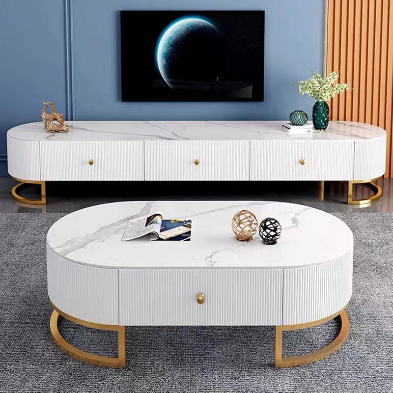 Eigentijdse TV-console met gesloten opbergruimte Witte steen TV-standaardconsole voor woonkamer