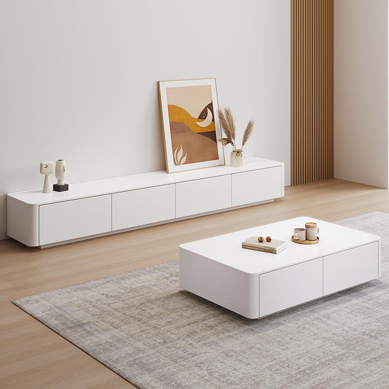 Contemporary White TV Stand Wood Enclosed Storage TV Media Console with Storage Clearhalo 'furn' 'furn_tv_stands_entertainment_centers' 'Furniture' 'Living Room Furniture' 'TV Stands & Entertainment Centers' 'TV Stands & Media Storage Furniture' 'tv_stands_entertainment_centers' 6486366