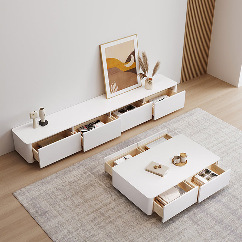 Contemporary White TV Stand Wood Enclosed Storage TV Media Console with Storage Clearhalo 'furn' 'furn_tv_stands_entertainment_centers' 'Furniture' 'Living Room Furniture' 'TV Stands & Entertainment Centers' 'TV Stands & Media Storage Furniture' 'tv_stands_entertainment_centers' 6486380