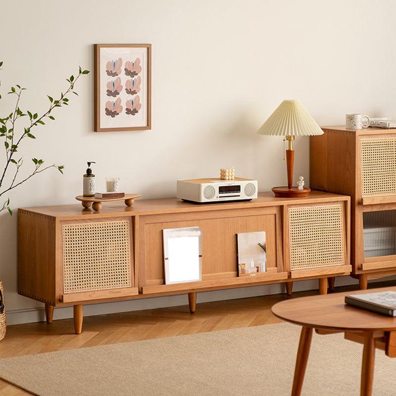 Scandinavian Enclosed Storage TV Stand Pine TV Media Console with Storage 71"L x 16"W x 23"H Rattan Clearhalo 'furn' 'furn_tv_stands_entertainment_centers' 'Furniture' 'Living Room Furniture' 'TV Stands & Entertainment Centers' 'TV Stands & Media Storage Furniture' 'tv_stands_entertainment_centers' 6486428